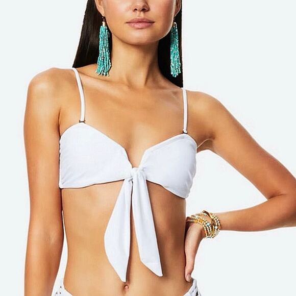 Ramy Brook White Venus Tie Front Adjustable Sweetheart Swim Bikini Top Size S - Picture 1 of 6
